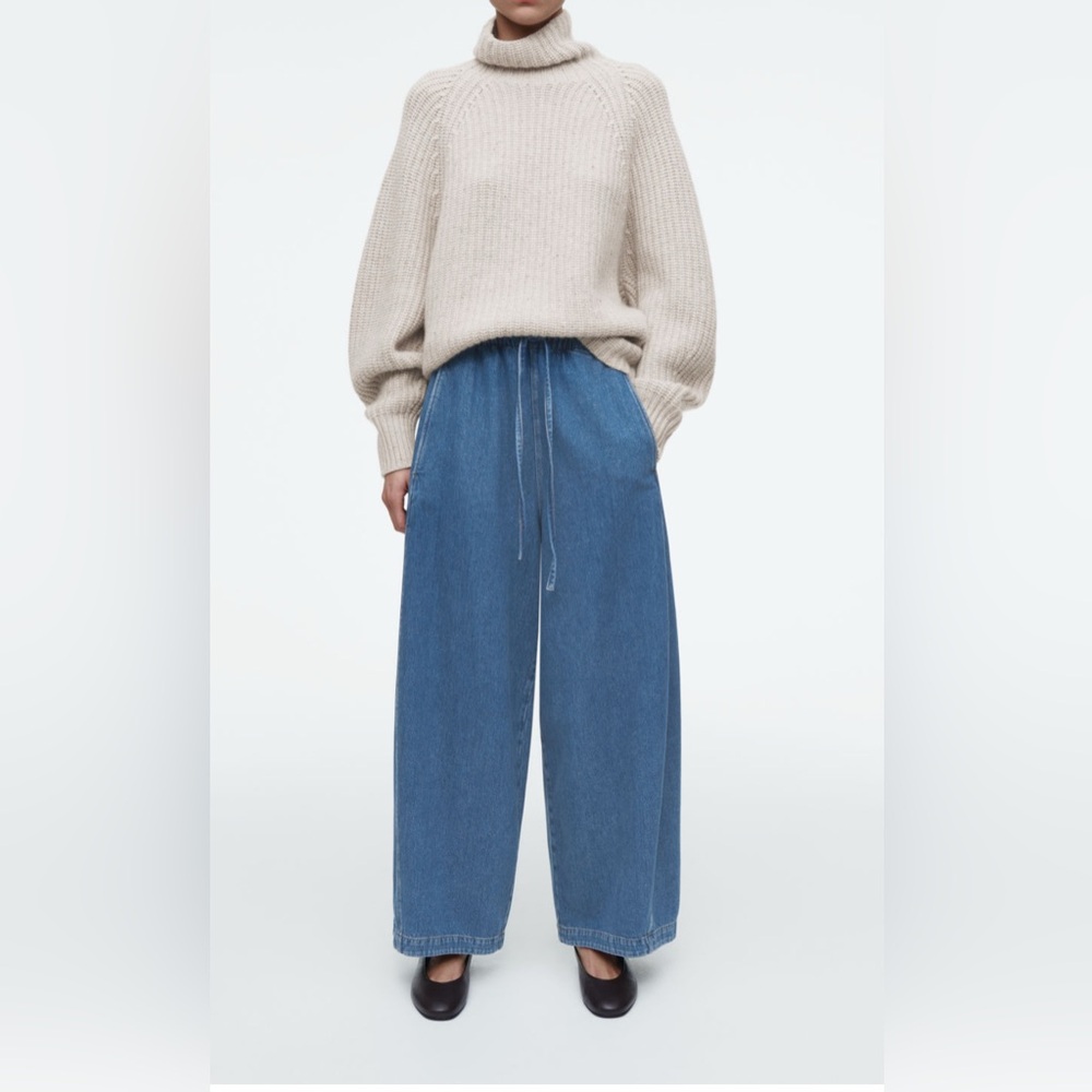 COS BARREL-LEG DENIM DRAWSTRING PANTS